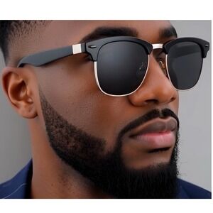 Mens Black Sunglasses Silver Trim Dark Lenses Hip Hop Cholo UV400 Protection New